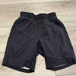 Lululemon T.H.E. Lined Shorts Mens M Black Geometric 9” Drawstring Gym Athletic